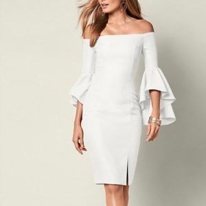 White Off the Shoulder Bell Sleeve Bodycon Dress